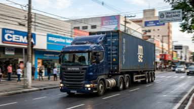 Transporte de Containers no Centro de Suzano