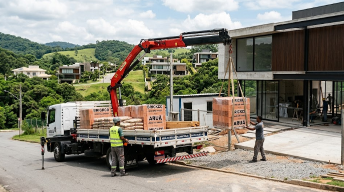 Transporte e Posicionamento de Materiais de Constru&ccedil;&atilde;o no Aru&atilde; - Mogi das Cruzes